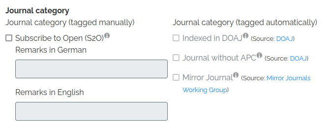 Screenshot of Electronic Journals Library: Journal Category Assignment